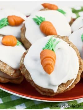 Easy Carrot Cake Cookies With Cream Cheese Frosting in Red Plate- Closeup Shot