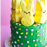 Easy Easter Peeps Cake on White Plate With Pink Background