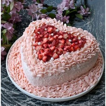 Easy Pink Velvet Cake in Heart Shape With Strawberries.