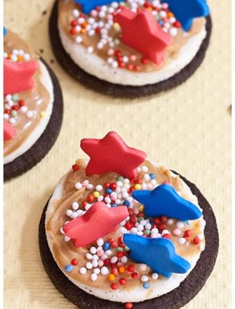 Easy Oreo Bites With 4th of July Decorations on Yellow Background