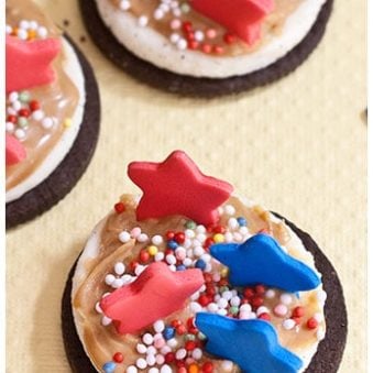 Easy Oreo Bites With 4th of July Decorations on Yellow Background