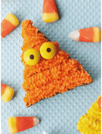 Easy Halloween Monster Cookies Inspired by Candy Corn on Turquoise Background