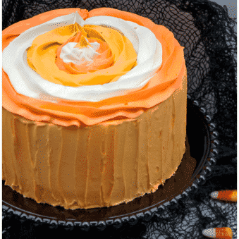 Easy Candy Corn Cake For Halloween on Black Cake Stand