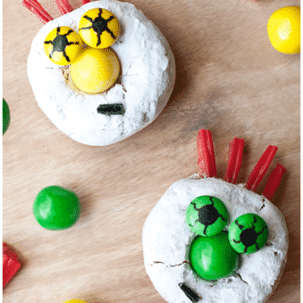 Easy Halloween Donuts on Wood Background (Spider and Monster)- Overhead Shot
