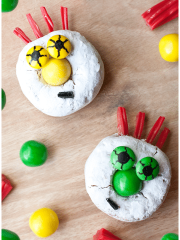 Easy Halloween Donuts on Wood Background (Spider and Monster)- Overhead Shot