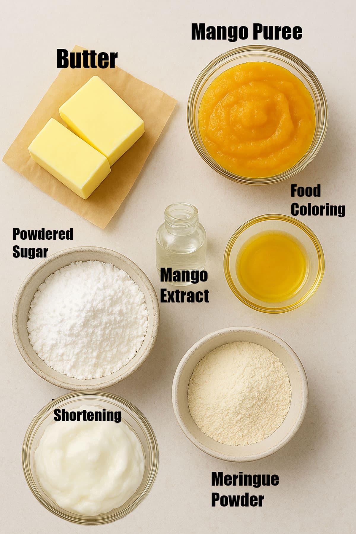 Image with ingredients in separate containers on beige background. 