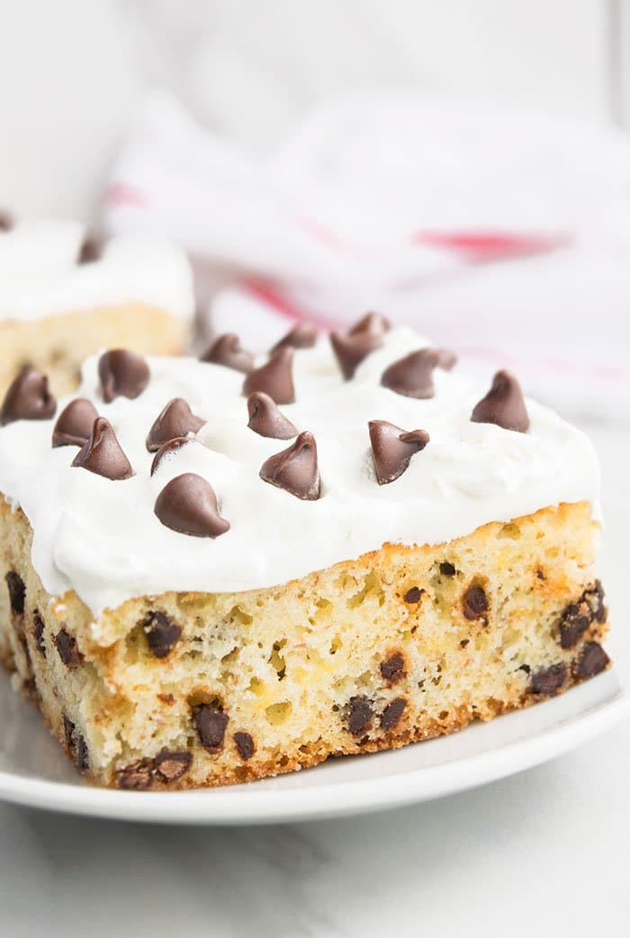 High Altitude Chocolate Chip Sheet Cake - Curly Girl Kitchen