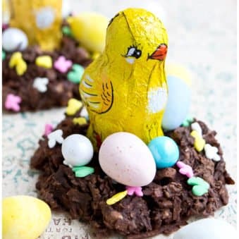 Easy Birds Nest Cookies (Easter Chocolate Nest) on Rustic Background