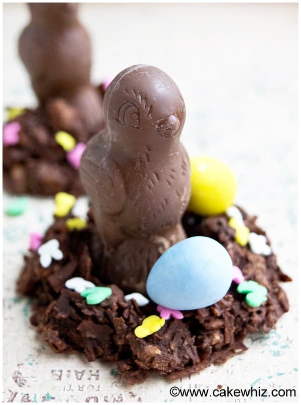 No Bake Easter Chocolate Nest With Egg Candies and Bird Candies