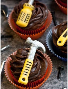Happy Father's Day Cupcakes on Rustic Gray Background