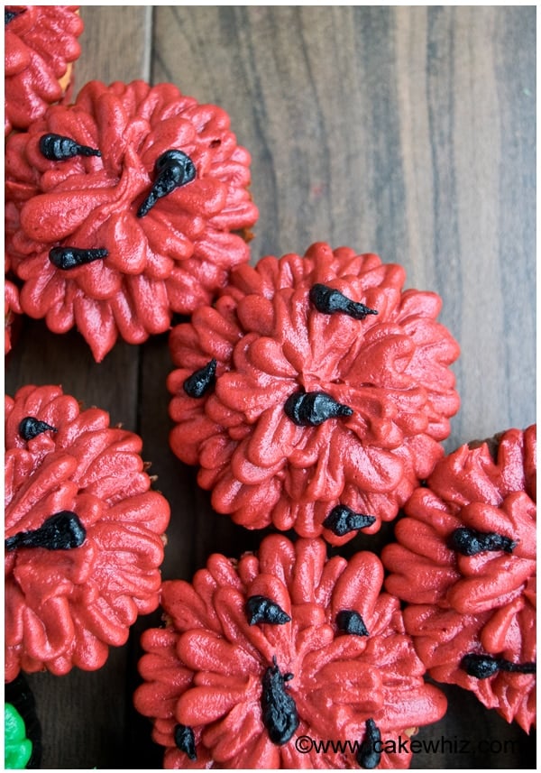 Closeup Shot of Red Icing on Top of Summer Cupcakes