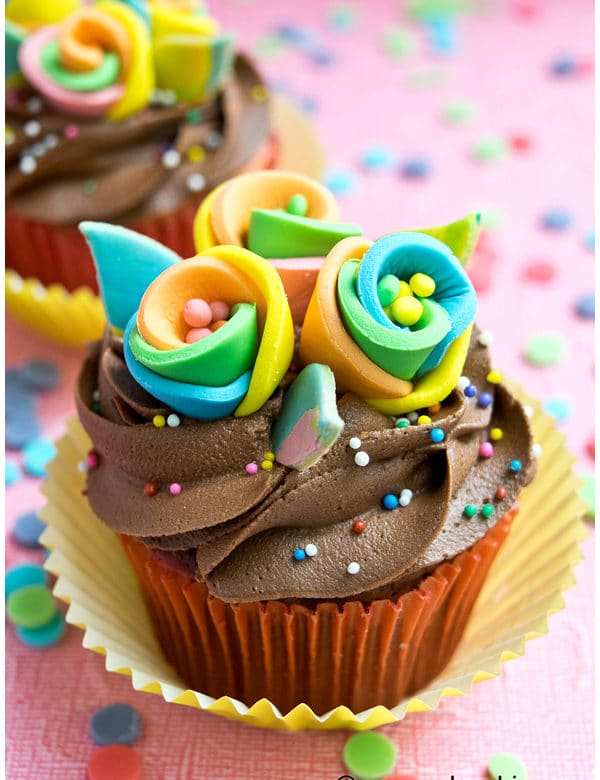 Rainbow Flower Cupcakes
