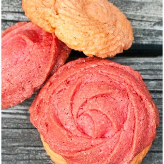 Easy Rose Cookies (Piped Cookies) on Rustic Gray Background