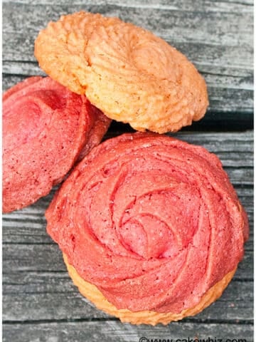 Easy Rose Cookies (Piped Cookies) on Rustic Gray Background