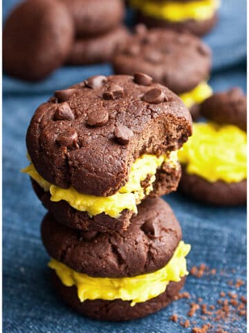 Chocolate Avocado Cookies With Yellow Filling.