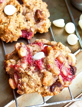 Easy Fresh Strawberry Cookies With White Chocolate Chips on Cooling Rack