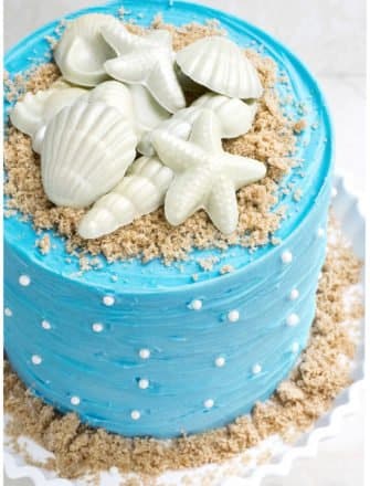 Easy Beach Cake on White Cake Stand