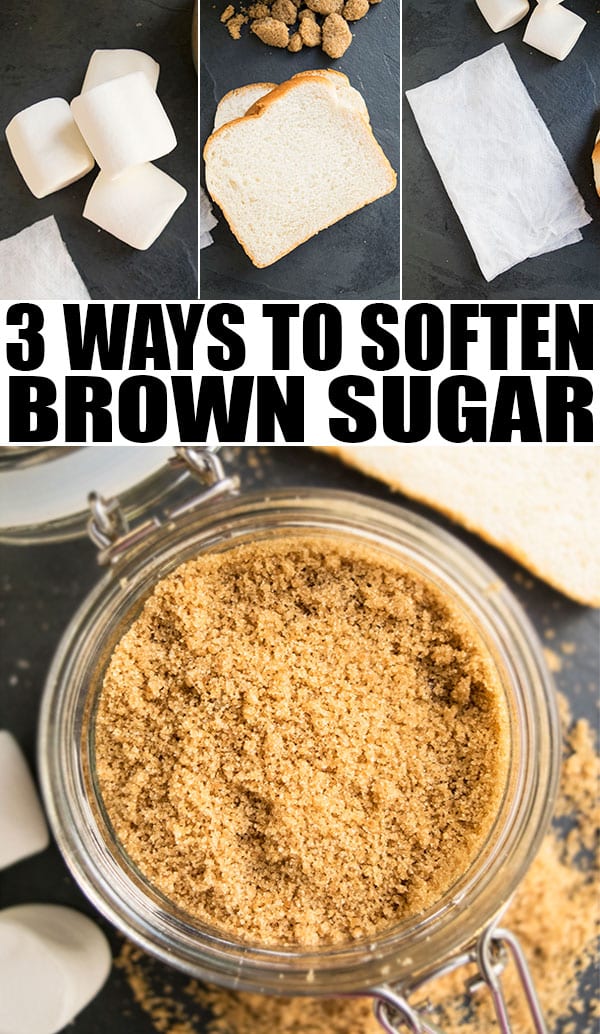 Collage Image Showing 3 Ways to Soften Brown Sugar. 