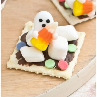 Easy Halloween Ghost Cookies on Wooden Dish