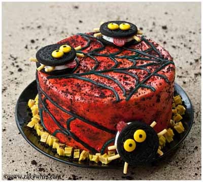 oreo spiders and twizzler web cake