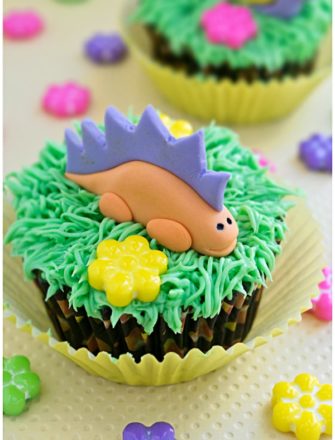 Easy Dinosaur Cupcakes on Yellow Background