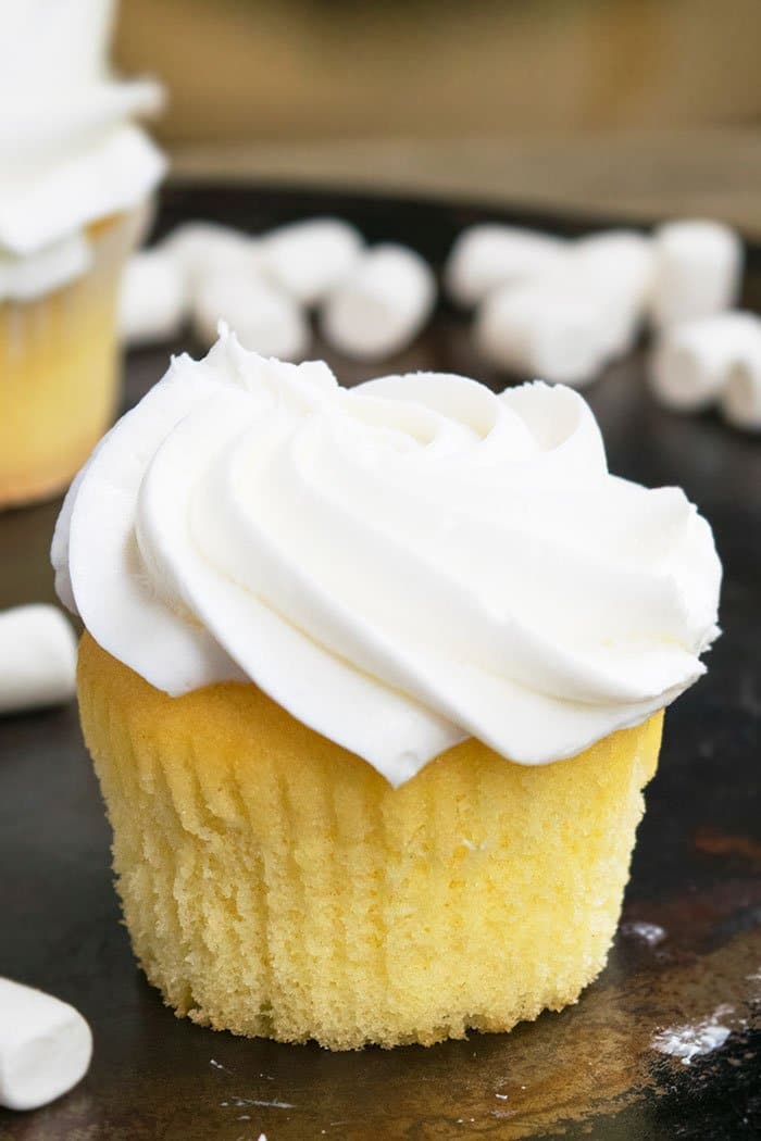 Easy Vanilla Cupcake Recipe Without Liner on Rustic Background