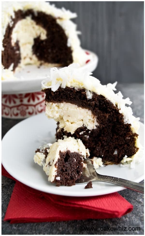 Best Snowball Cake (Cheesecake Stuffed Chocolate Cake)