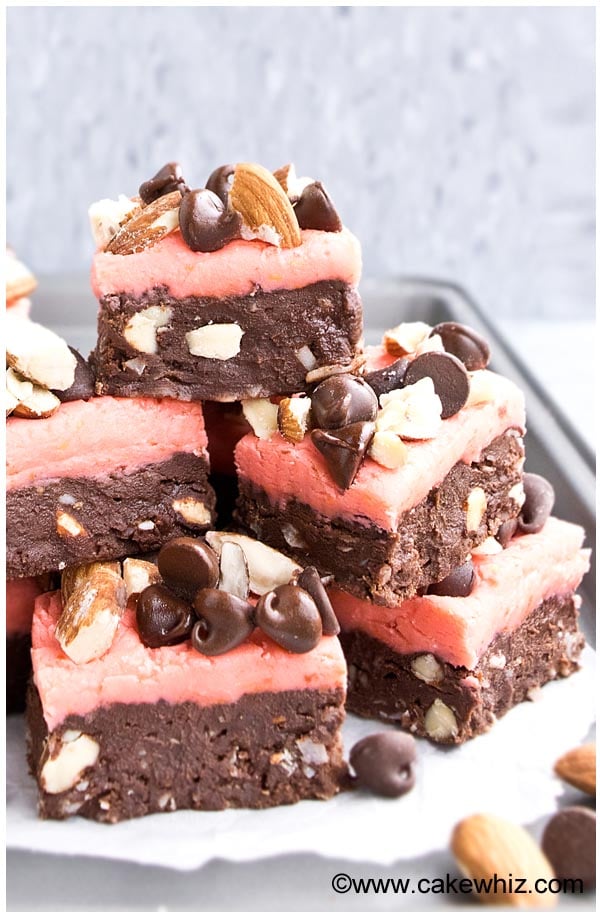 Coffee Fudge With Almonds Stacked on White Dish