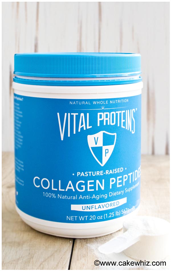 Jar of Vital Proteins Collagen Peptides on a Rustic Brown Background