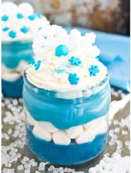 Easy Pudding Trifle in Glass Cup on Silver Tray