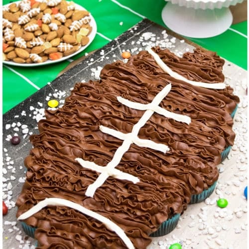 Easy Pull Apart Football Cupcakes Cake on Rustic Gray Tray