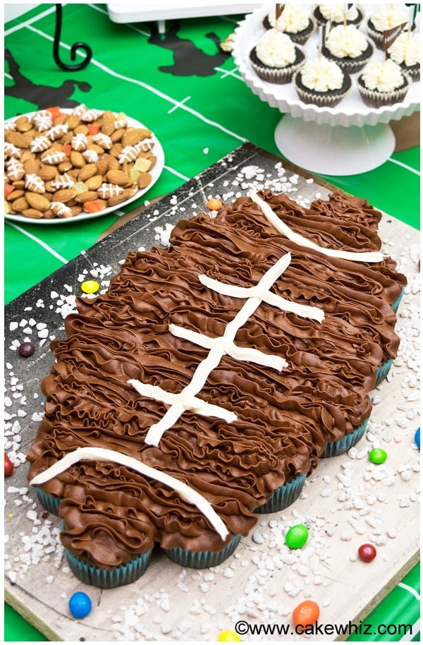 Pull Apart Football Cupcakes Cake on a Large Gray Tray