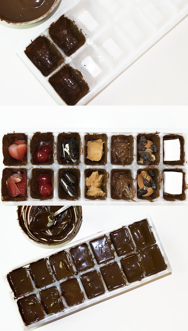 Collage Image With Step by Step Pictures on How to Make Homemade Gourmet Chocolate in Ice Cube Trays