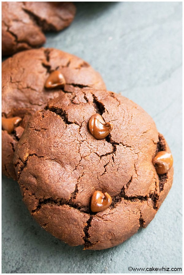 Easy Homemade Chocolate Fudge Cookies on Gray Background