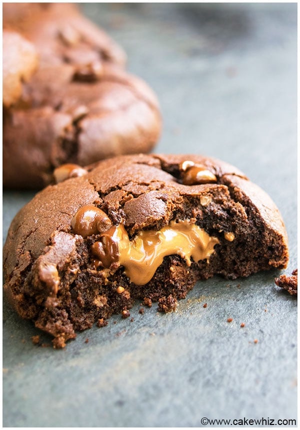Closeup Shot of Triple Chocolate Chip Cookie With One Bite Removed