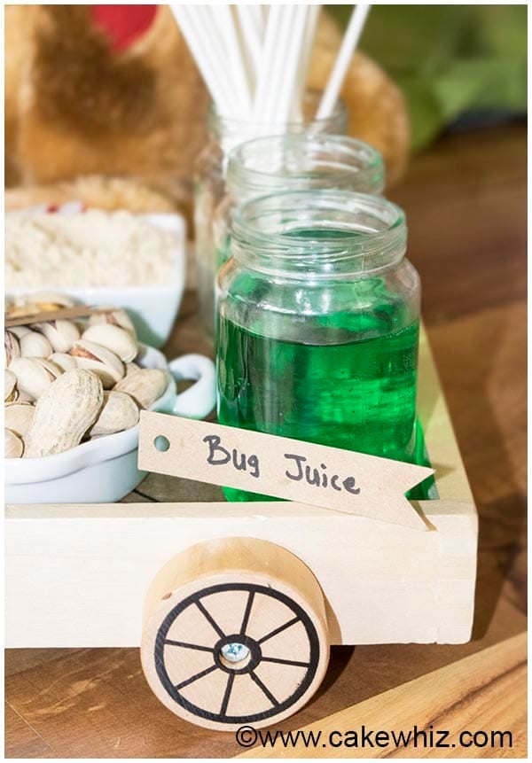 Camping Party Food- Green Bug Juice or Green Punch in Glass Jars