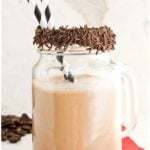 Easy Homemade Coffee Smoothie (Mocha Smoothie) in Glass Cup With Marble Background