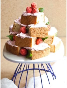 Easy Pink Mother's Day Cake Tower on Cake Stand