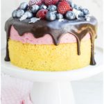 Easy Homemade Chocolate Raspberry Mousse Cake on White Cake Stand