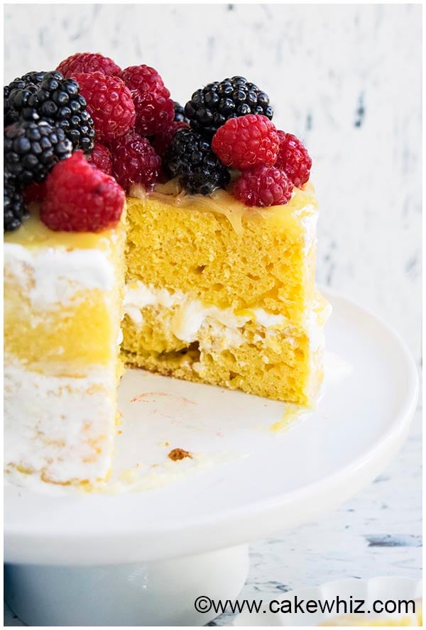 Slice Removed From Summer Citrus Cake- Closeup Shot