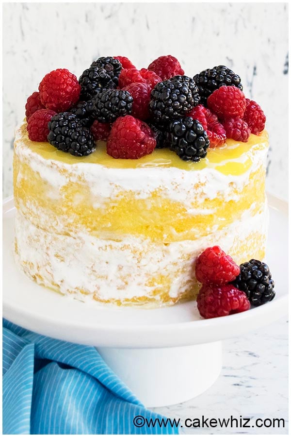 Moist Lemon Cake on White Cake Stand