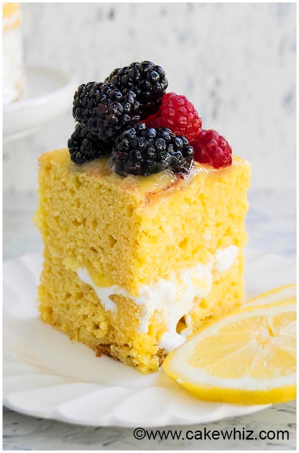 Slice of Lemon Curd Cake on White Plate