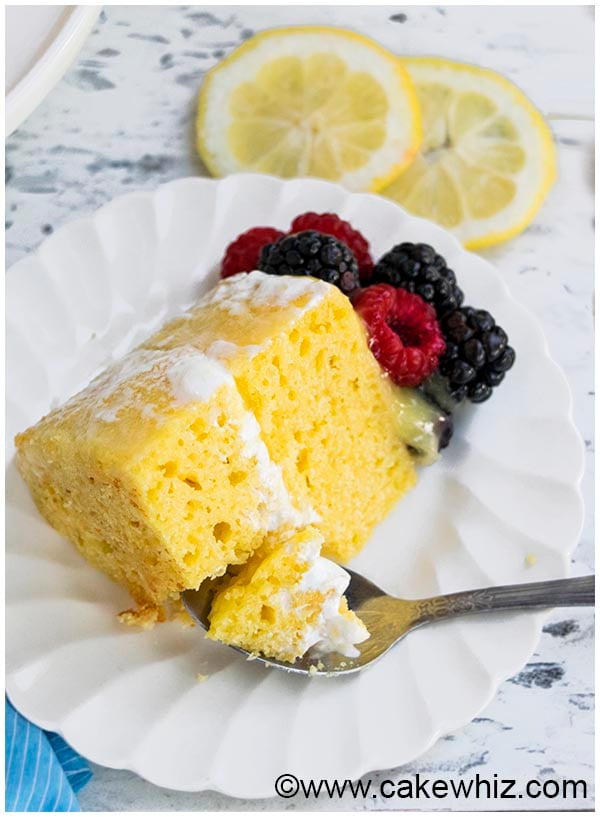 Spoonful of Lemon Raspberry Cake on White Plate 