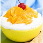 Easy Peaches and Cream Dip in Yellow Bowl.