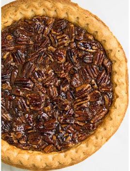 Classic Homemade Easy Pecan Pie on White Background- Overhead Shot