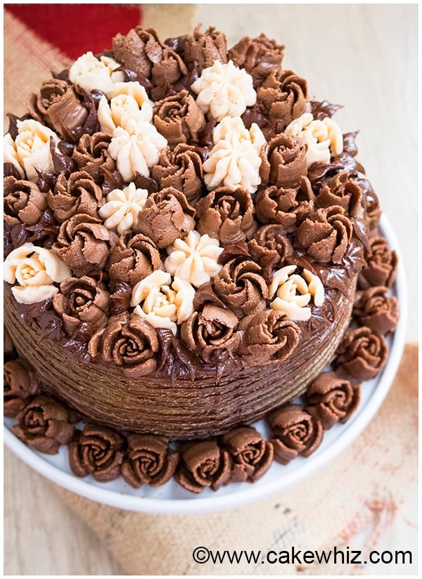 Chocolate Buttercream Flower Cake on White Cake Stand