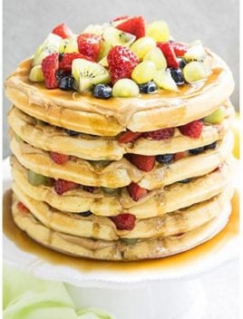 Waffle Cake with Fruits and Peanut Butter