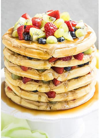 Waffle Cake with Fruits and Peanut Butter