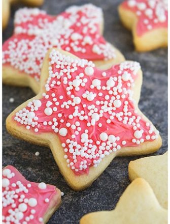 Easy Pink Champagne Cookies With Champagne Buttercream Frosting on Rustic Gray Background