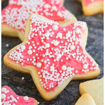 Easy Pink Champagne Cookies With Champagne Buttercream Frosting on Rustic Gray Background